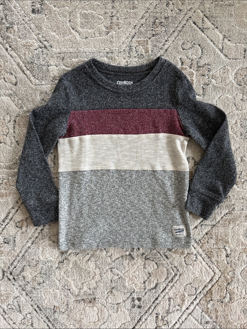 OshKosh B'gosh Boys' 4T Long Sleeve Colorblock Top - Charcoal, Maroon, Cream